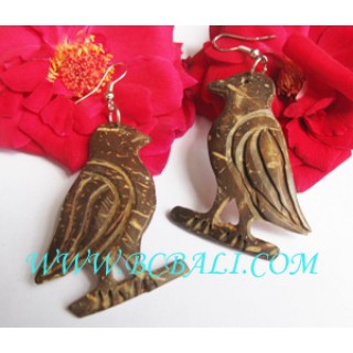 Wood Coco Earrings Carving Bird